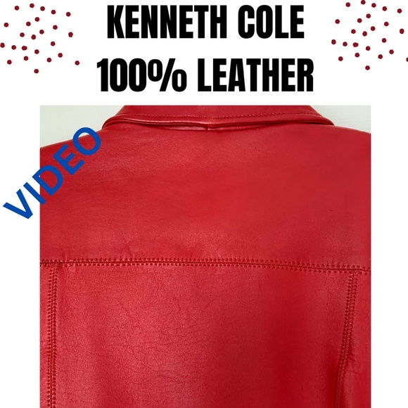 KENNETH COLE Ruby Red 100% Leather Belted Jacket L/M - Picture 6 of 10
